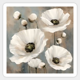 White Poppies II Floral Art Sticker